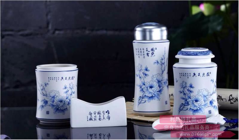 國(guó)色天香（青花啞光保溫杯五件套）