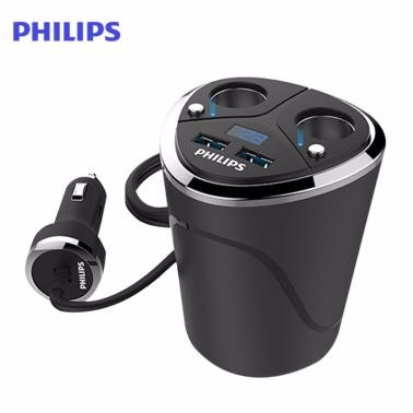飛利浦(Philips)DLP2029車(chē)載充電器一拖二獨(dú)立開(kāi)關(guān)汽車(chē)點(diǎn)煙器一拖二雙usb杯式車(chē)充