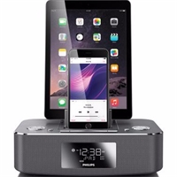 飛利浦DC395蘋(píng)果iphone5/6P/7P/iPad雙接口充電器 收音機(jī)藍(lán)牙家居音箱 銀色 蘋(píng)果版