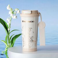 星巴克鈴蘭款雙飲口咖啡杯米白色500ml