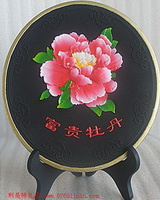 炭雕-紅牡丹圓盤(pán)