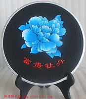 炭雕-藍(lán)牡丹圓盤(pán)
