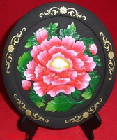 炭雕-紅芙蓉圓盤(pán)
