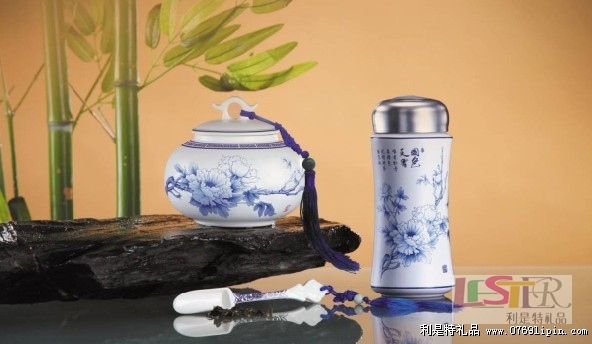 國色天香保溫杯茶葉罐（鼓）茶葉勺三件套