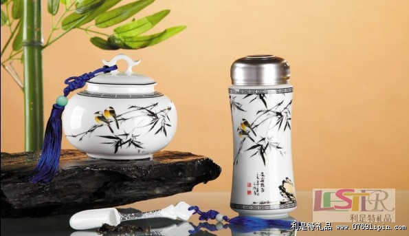 悅  語保溫杯茶葉罐（鼓）茶葉勺三件套