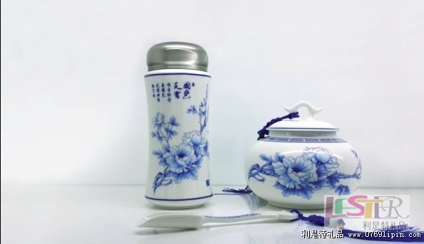 國色天香保溫杯茶葉罐（鼓）茶葉勺三件套（亮）